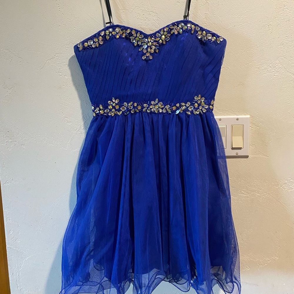 Blue formal dress.